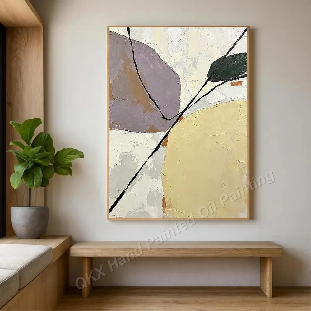 Nordic Morandi Abstract Art Hand-Painted Oil Painting on Canvas Wall Art Decor for Living Room Bedroom Home Decor