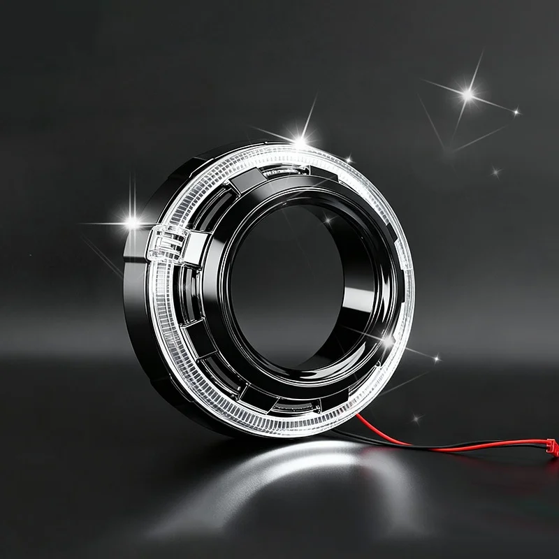 Suitable for 3.0-inch Fiber Optic Angel Eye Integrated Cover Modified Car LED Headlights with Bi-xenon Lens Decorative Cover