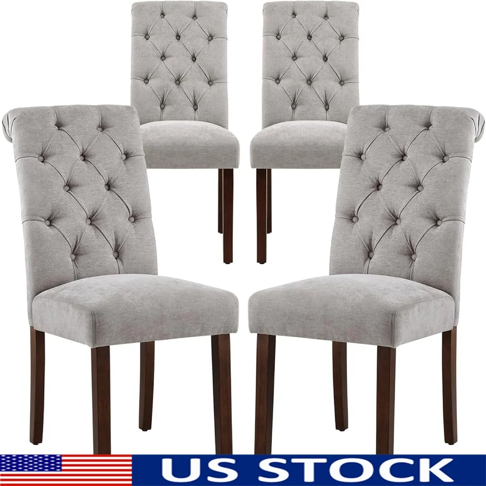 

Button Tufted Dining Chairs Set of 4 Padded Kitchen Chairs Upholstered Fabric High Back Ergonomic Wood Legs Modern Dining Room