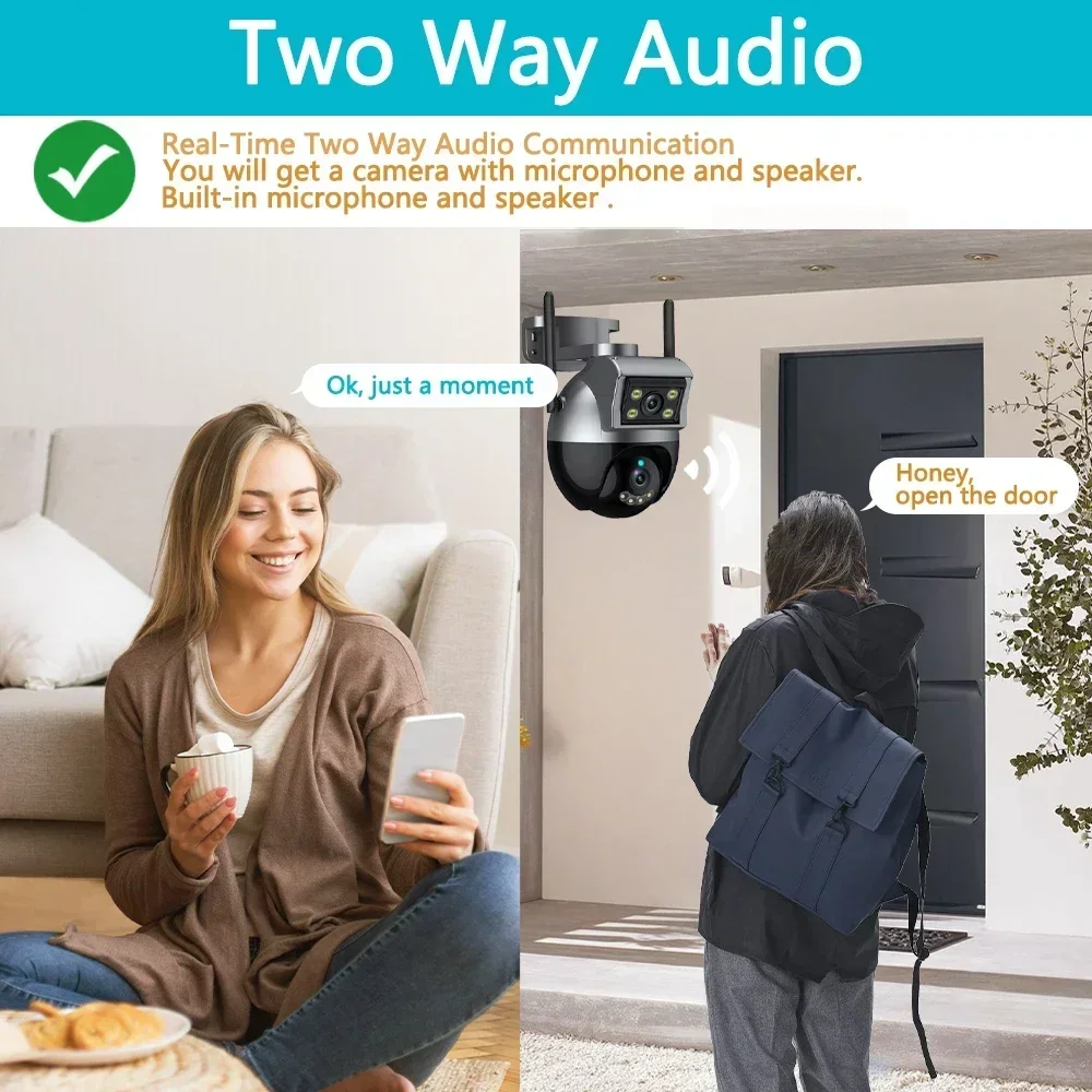 Tuya 4K 8MP Dual lens Audio bidirezionale controllo PTZ monitoraggio automatico telecamera di sorveglianza WiFi telecamera di protezione di