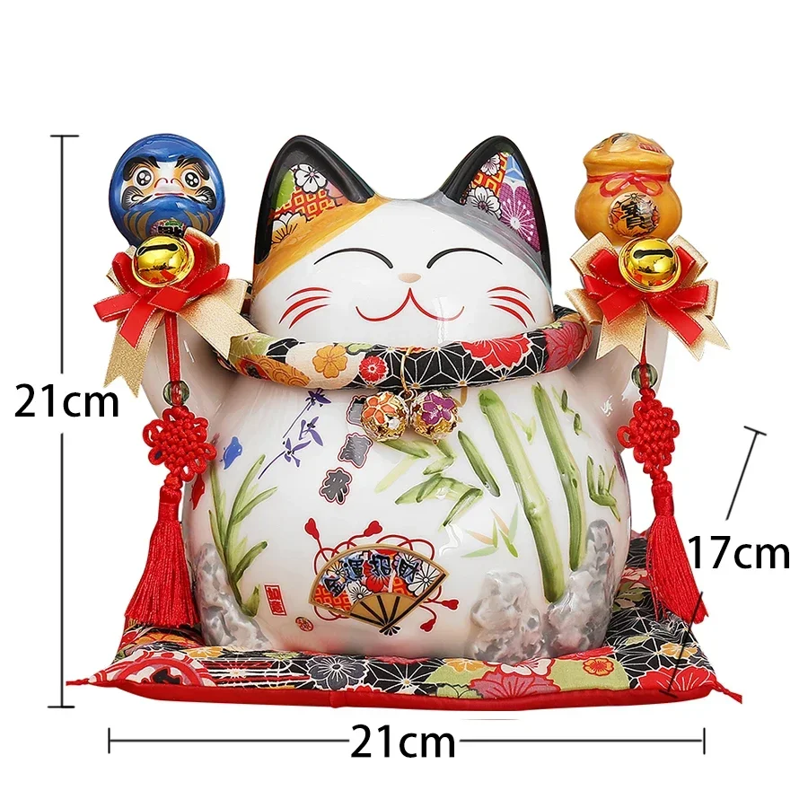 8 inch Japanese Ceramic Lucky Cat Maneki Neko with Daruma Fortune Cat FengShui Crafts Money Box Home Desktop Decoration Gift