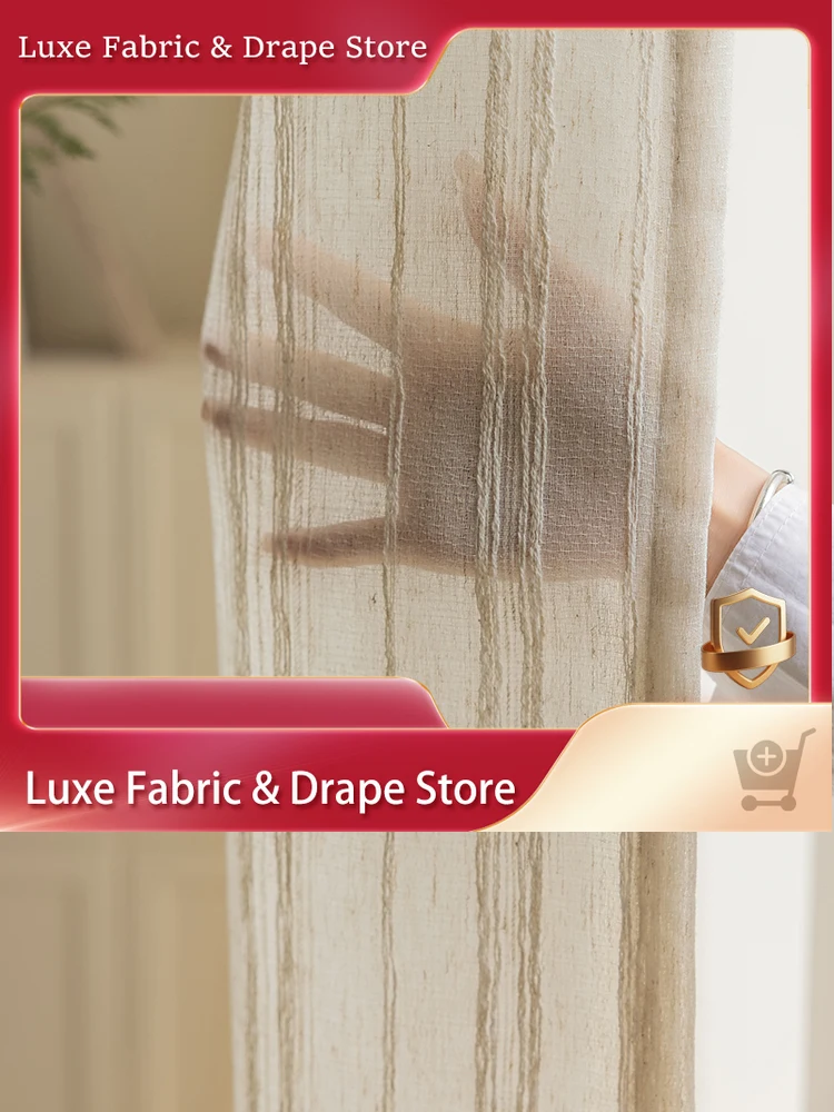 

Yarn Linen Curtains for Living Room Bedroom Yarn Tea Room Japanese Translucent Opaque Cotton Linen Senior Window Screen