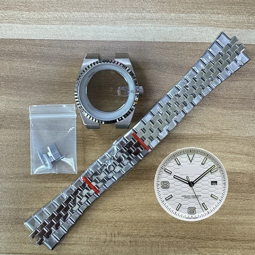 Caja de reloj Land-Dweller superior de 39,5mm con correa con esfera de 33,8mm + manecillas de cristal de zafiro Lume verde compatible con piezas de reloj de movimiento NH35