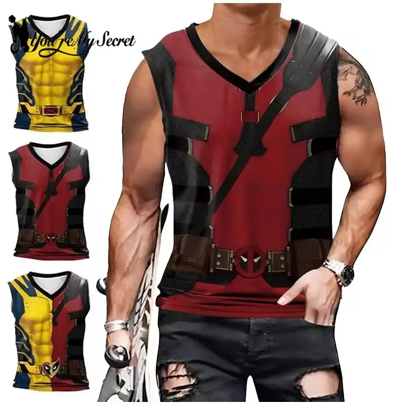 [You're My Secret] Deadpool Cosplay Wolverine Cosplay Superhero Printed Vest Comic Compression Workout Bodybuilding Tank Tops