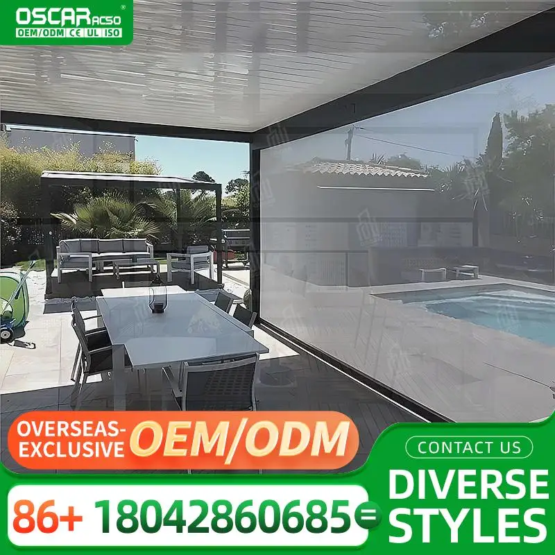 Electric Automatic Ultra Wide High Motorized Outdoor Windproof Zip Screen Blinds for Patio Balcony Garden Rolling Blind