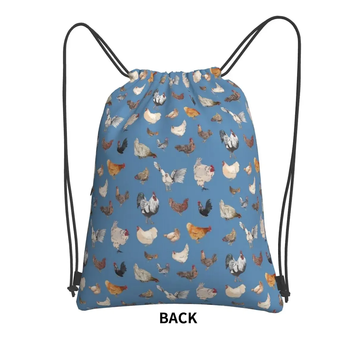 Chicken Happy Print Portable Backpacks Drawstring Bag Casual Drawstring Bundle Pocket Shoes Bags For Travel Sport Man Woman