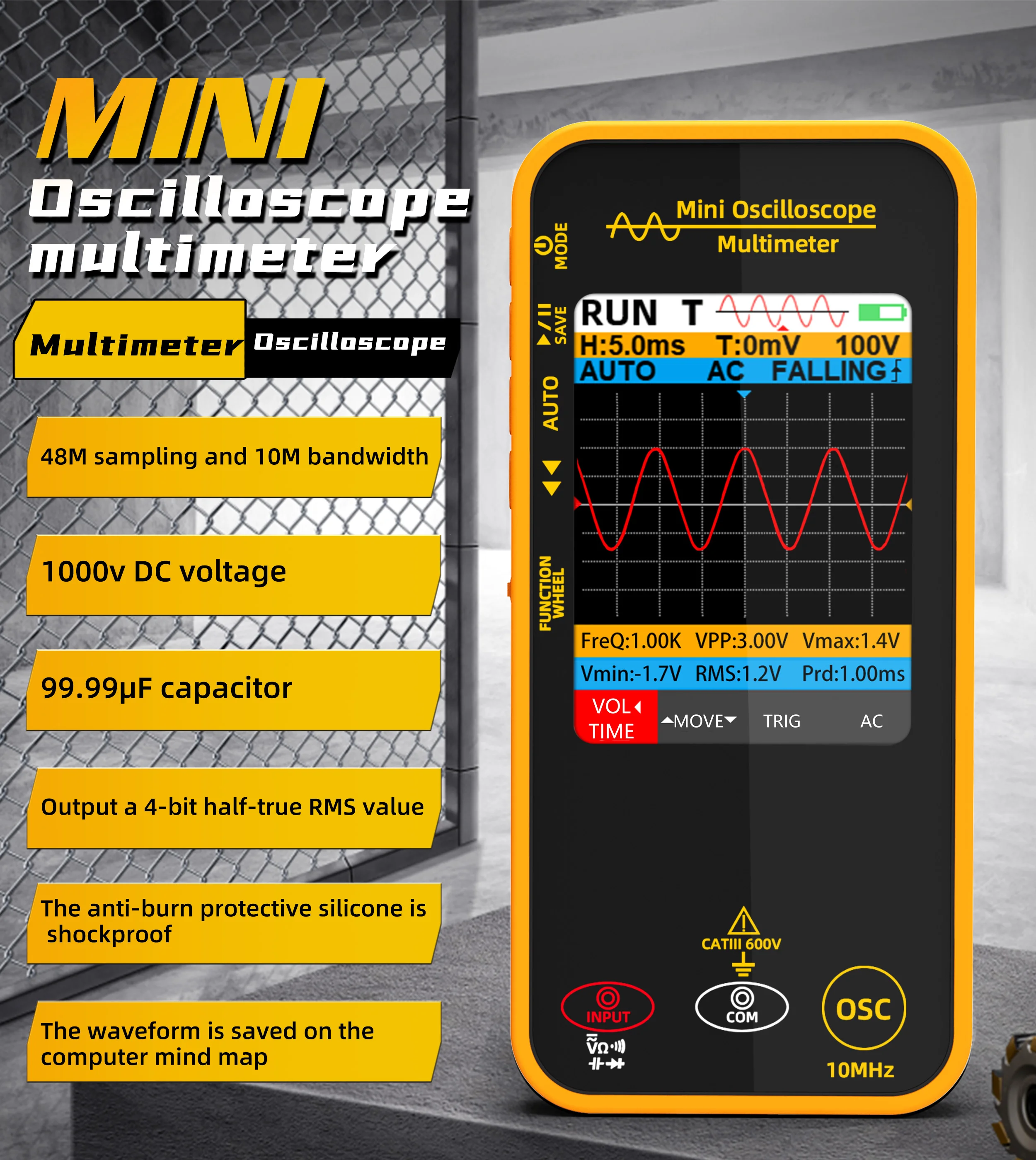 

BSIDE Graphic Digital Multimeter Oscilloscope High-precision Multitester Resistance Voltage Capacitance Hz Continuity Tester