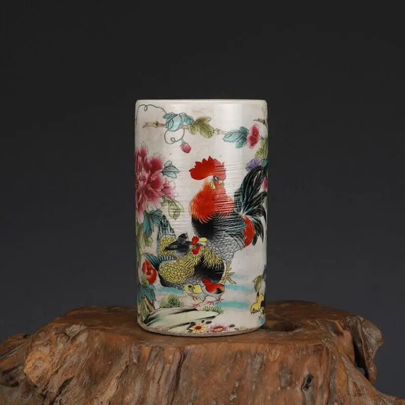 porcellana-cinese-famille-rose-chicken-pattern-brush-pots-squisito-artigianato
