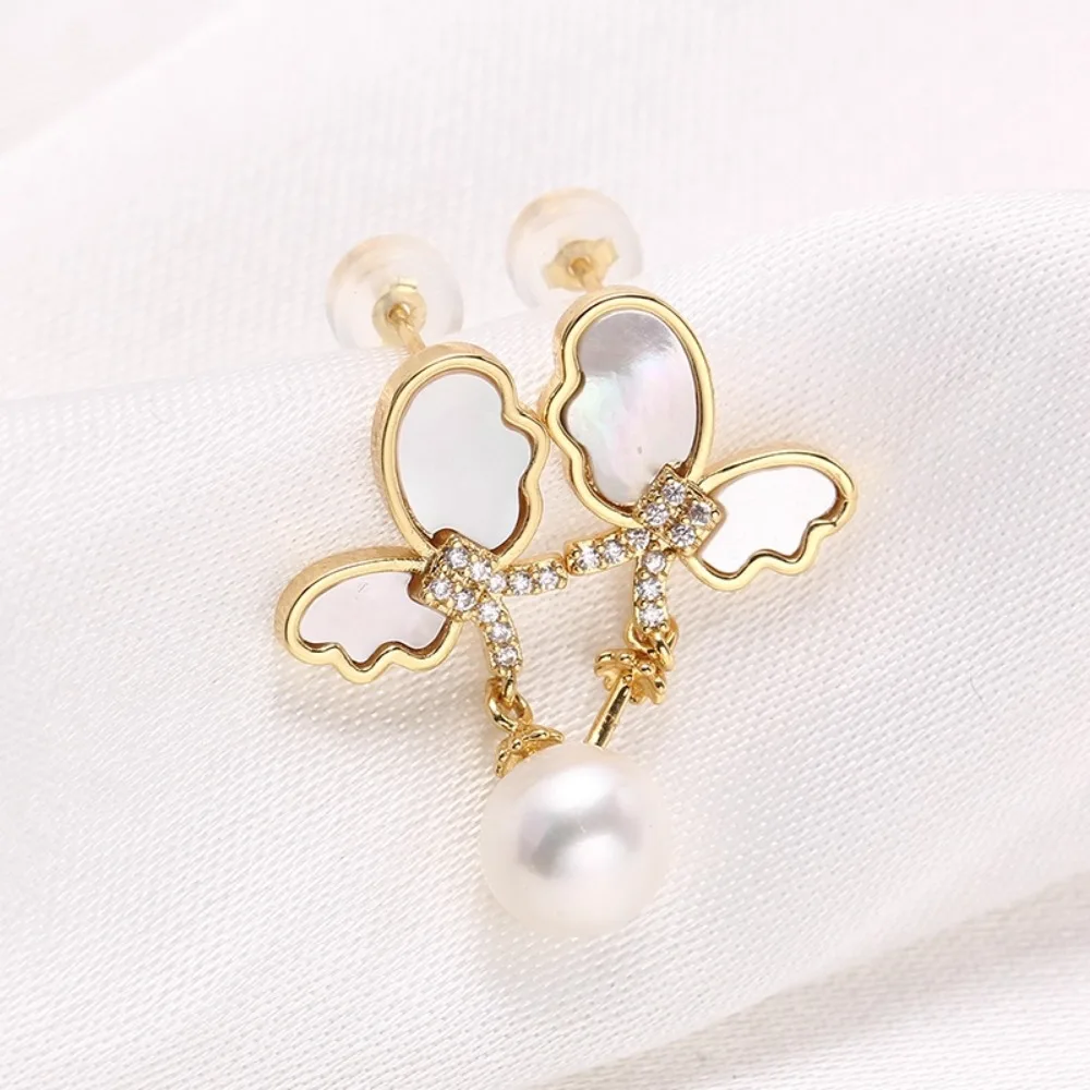 

4PCS S925 Sterling Silver Needle 18K Gold Wrapped Plated Brass Earring Settings Diy Jewelry Pearl Earrings Accessories