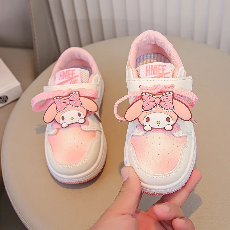 Pink Kawaii Kids Girls  Kuromi Melody Casual Tenis  Girls Cute Cartoon Sports Board Sneakers  All-match Chic Kids Girls Shoes