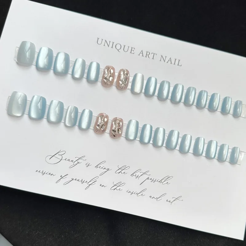 24 Pcs Artificial Fake Nails for Gluing Cheap False Short Nails with Tools Rhinestone Realistic Press on Nails Acrylic Removable