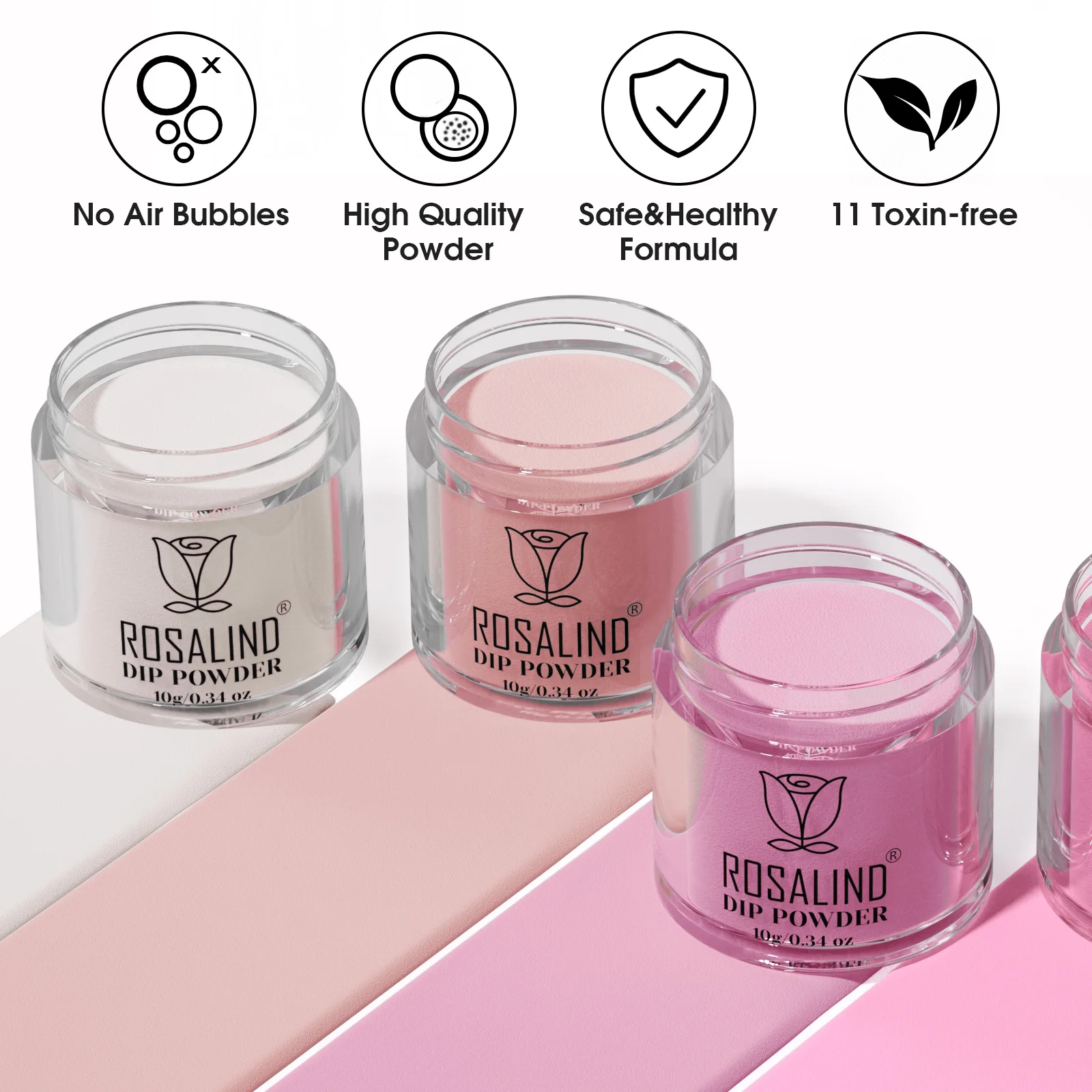 ROSALIND 13PCS Dip Nails Powder Starter Kit,6 Colors Dip Powder Nail Clear Nude Pink Series Dip Powder Colors Set with Base&Top