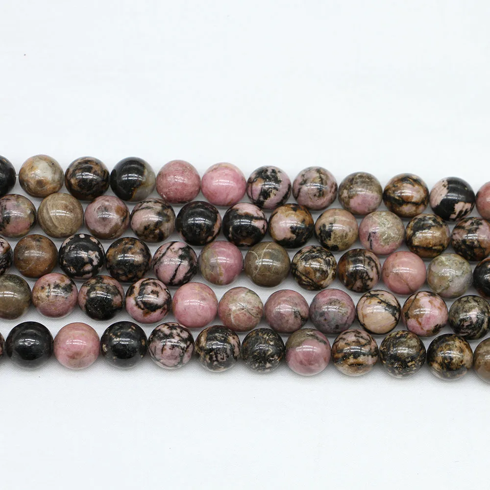 48Pcs Black Line, Red Pattern, Loose Beads, Round Beads, Stone Beads, Natural Stone Wholesale Jewelry, Fashionable DIY Bracelet