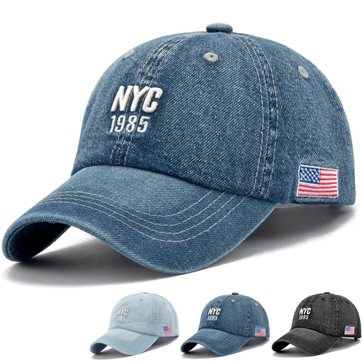 New York 1985 Embroidered Baseball Retro American Flag Suitable for Men and Women