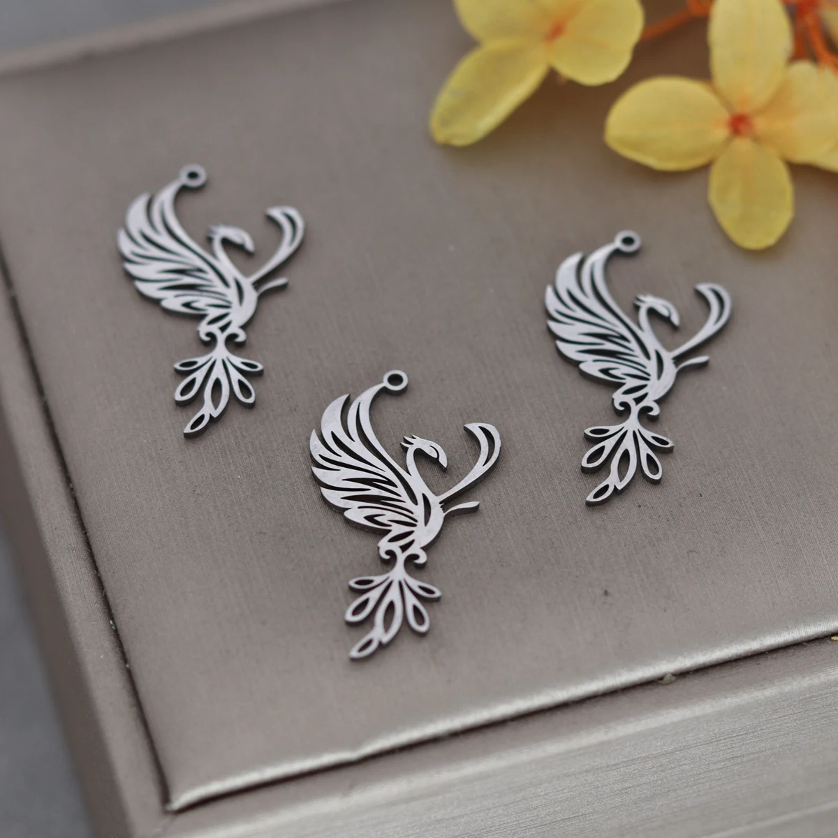 3 uds. Colgante de Fénix de acero inoxidable, dijes de colibrí y pájaro de fuego, collar de la suerte, pendientes, suministros de joyería DIY