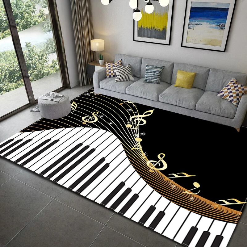 Black Music Note Area Rug Vintage Black Throw Rugs Non-Slip Floor Mat Door Mats Carpet for Living Room Bedroom Home Decoration