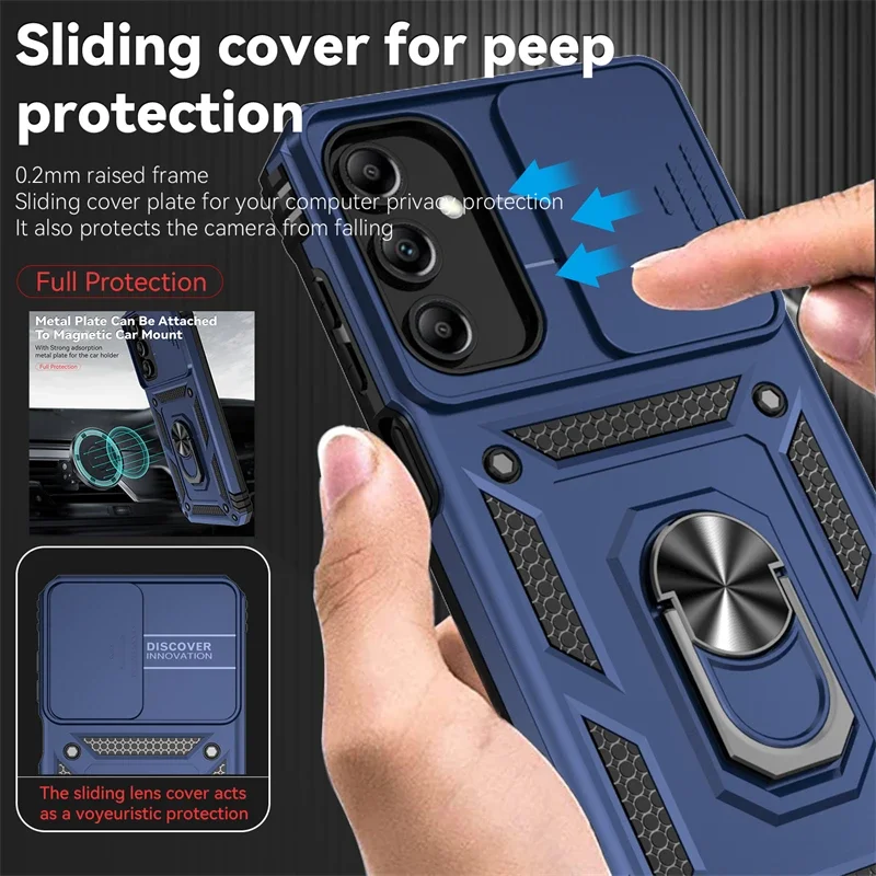 

For Samsung Galaxy A15 A15 case slide camera shockproof armor phone case A15 a 15 15A magnetic ring stand back cover