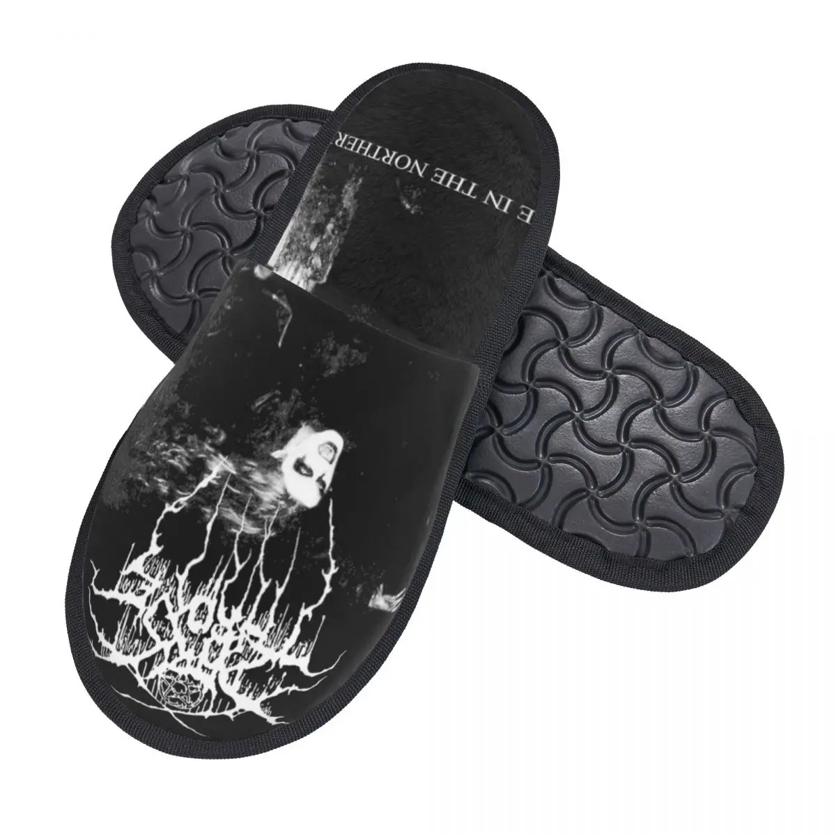 Darkthrone-Zapatillas de algodón con banda de Metal negra para interiores, chanclas cómodas de piel para el hogar, antideslizantes