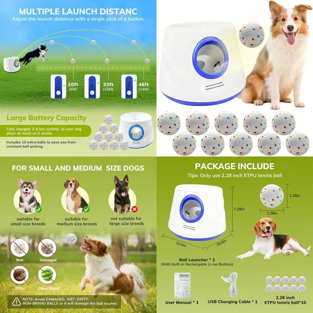 

Rechargeable Tennis Ball Launcher for Small to Medium Dogs - Adjustable Distances, Indoor/Outdoor Play