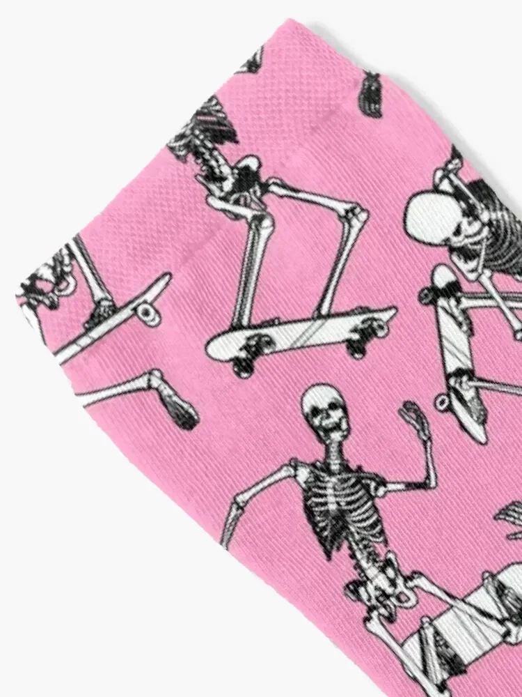 Skateboarding Skater Goth Skeletons Halloween Pattern Pink Socks funny gifts Stockings man Boy Child Socks Women's