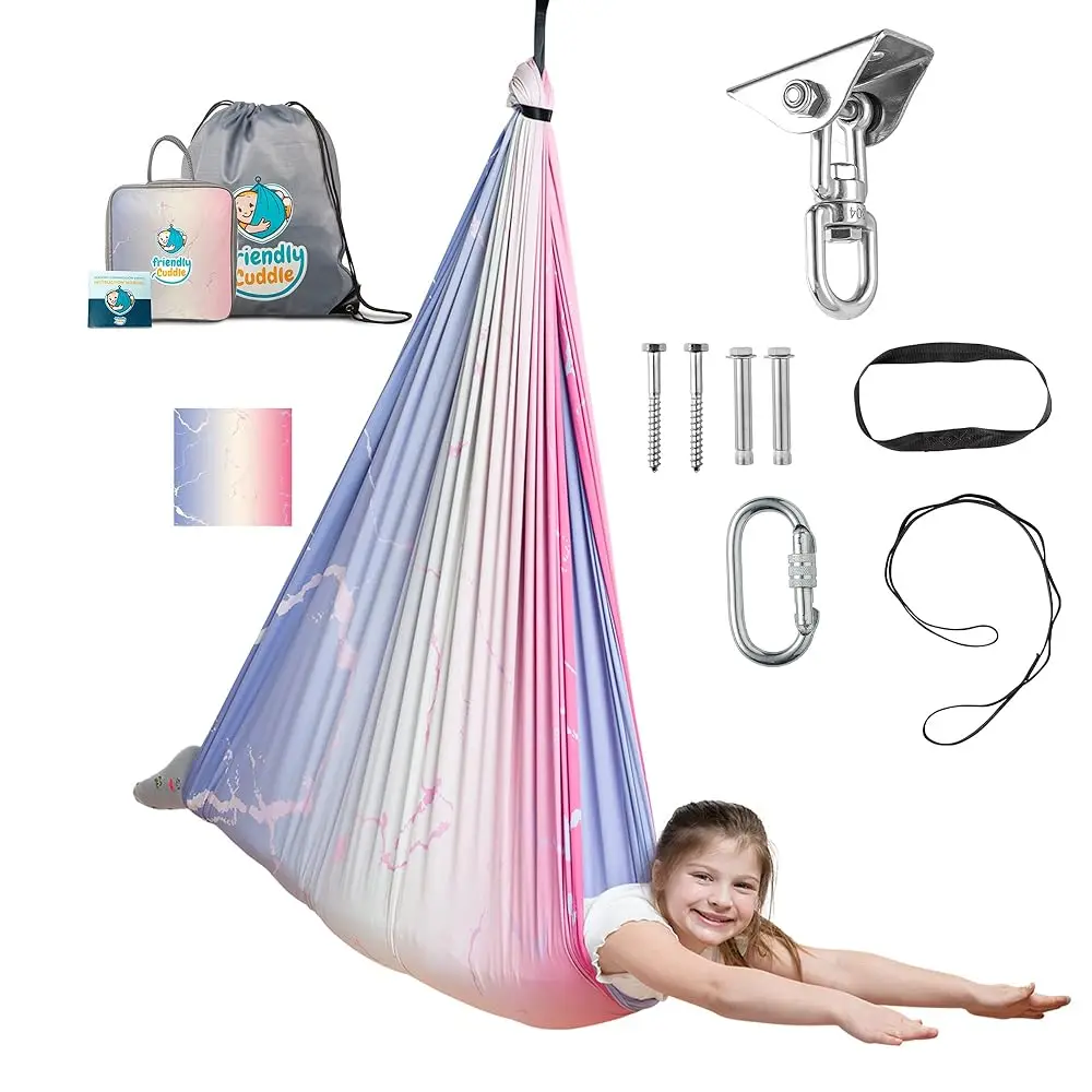 

Indoor Sensory Swing For Kids Or Outdoor – Holds 300Lbs, Double-Layer, & 360° Swivel, Calming Compression Therapy Swing Hammo