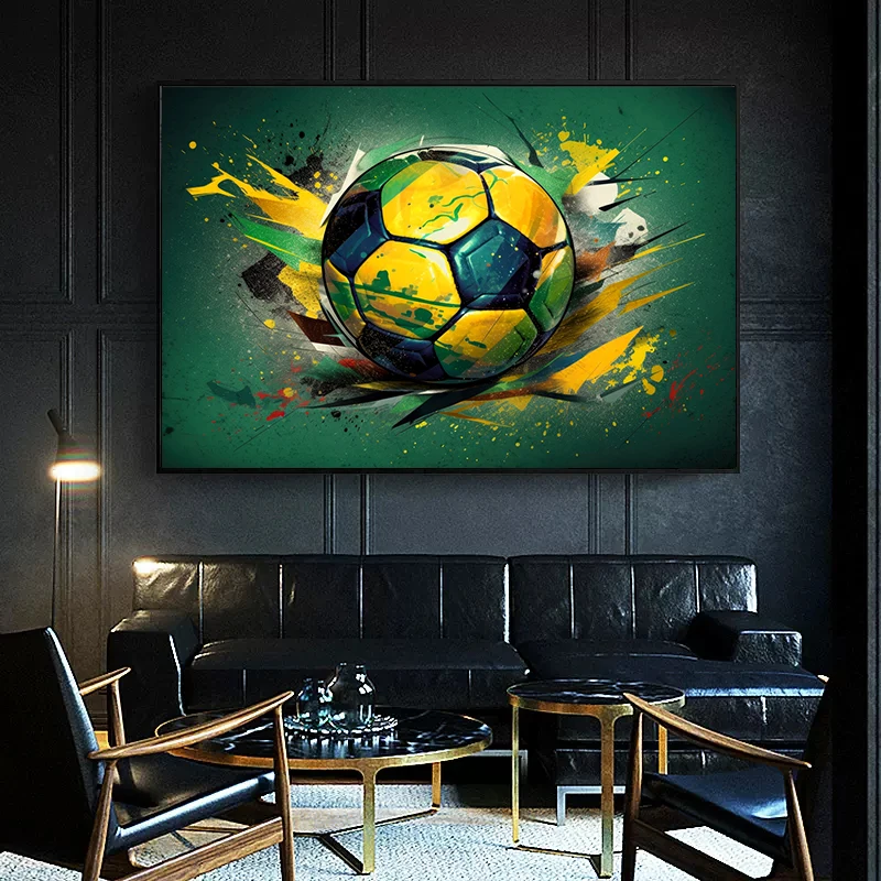 النيون تأثير المائية كرة القدم النار كرة القدم المشارك طباعة قماش اللوحة مجردة الرياضة الكرة جدار الفن غرفة نوم ديكور المنزل لا LED