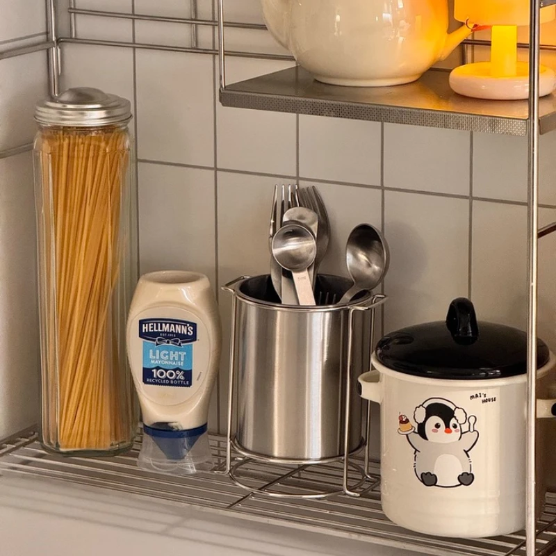 Stainless Steel Chopstick Holder with Drain Holes Kitchen Utensil Drainer Storage Tube Knife/Fork Organizer Cutlery Drying Rack 4