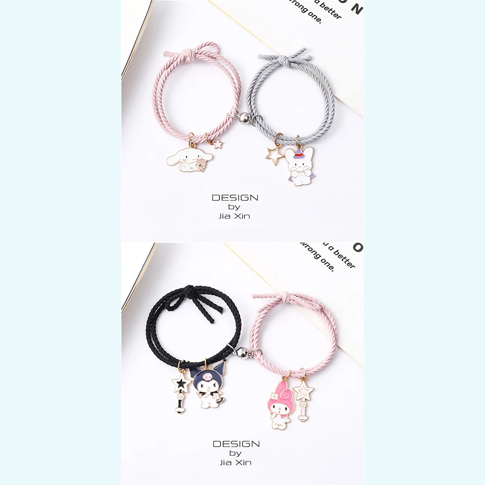 Sanrio Kuromi Mymelody Cinnamoroll Cartoon Cute Couple Bracelet Jewelry Rubber Band Elastic Rope Gifts for Men and Women Kid Toy