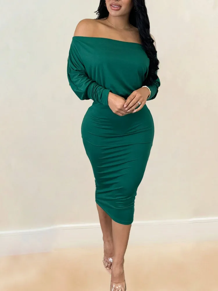 

Green Skirt And Top Suit Women Outfits 2 Piece Matching Sets Stretch Wrap Hip Skirt Off Shoulder Sexy Two Piece Set Fashion