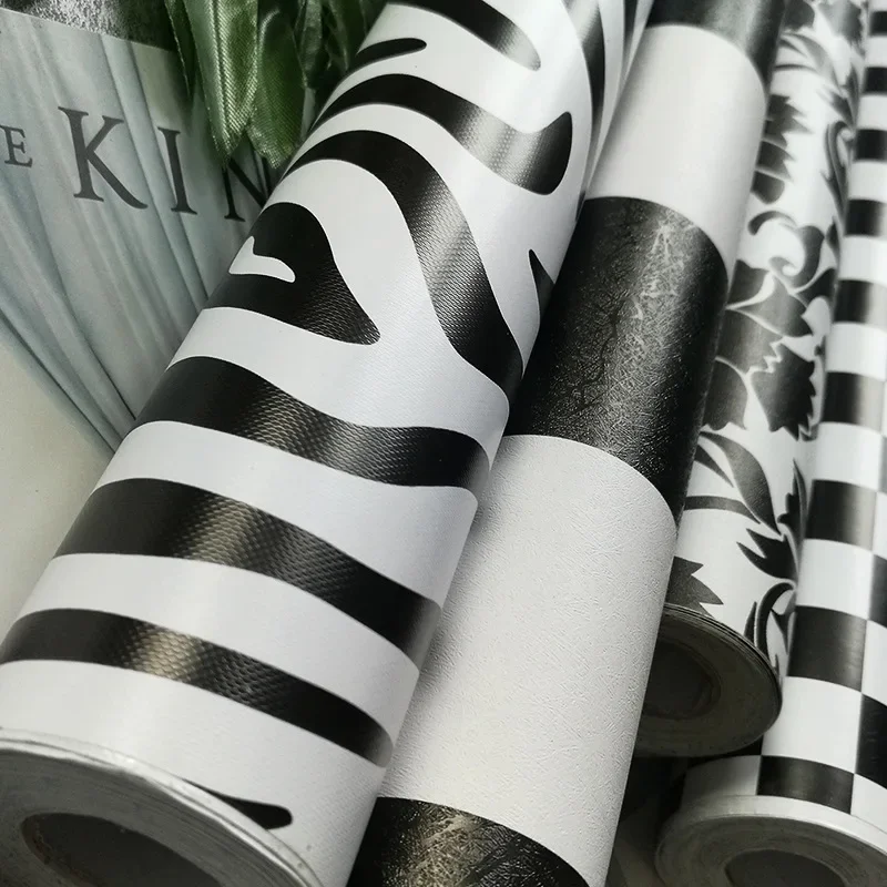 Modern 45cmx10m Pvc Black White Striped Self-adhesive Wallpaper Contract Wall Sticker For Kitchen Bathroom Furniture Household