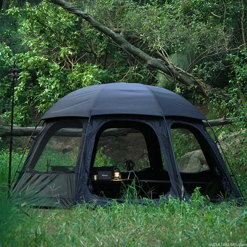 Black Glue Coated Octagonal Ball Tent Large Space 3doors 5windows Waterproof Suncreen Windproof Spherical Outdoor Camping Tool