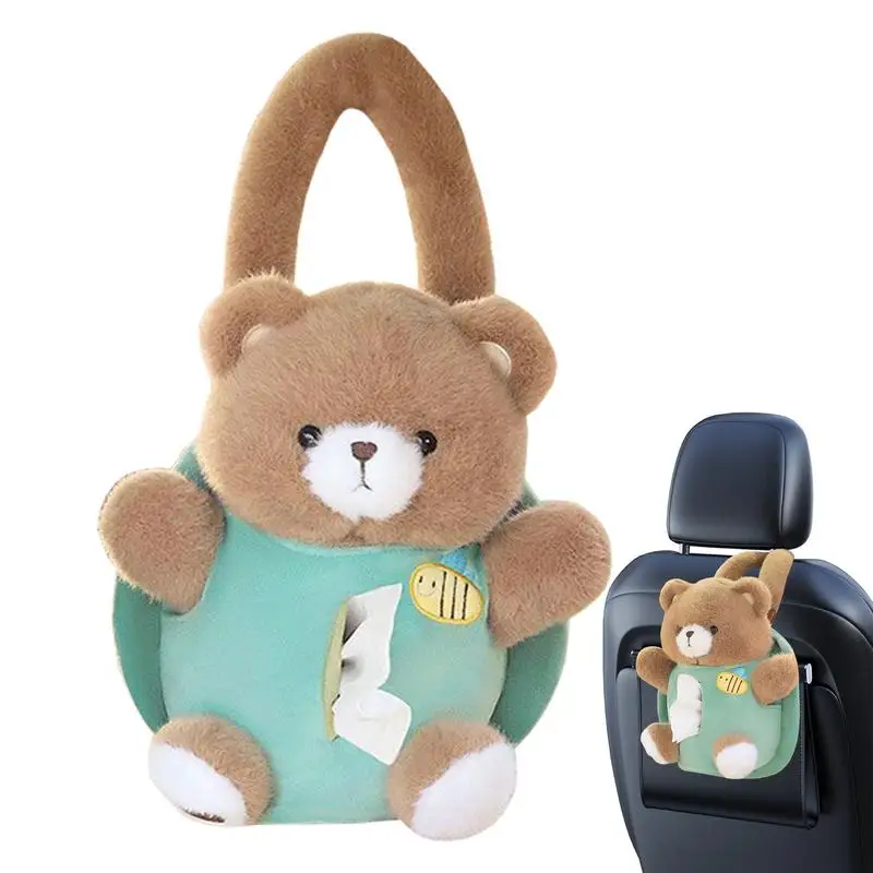 Car Plush Tissue Holder Cartoon Seat Back Tissue Holder Plush Napkin Box Road Trip Tissue Organization Box Napkin Dispenser Soft