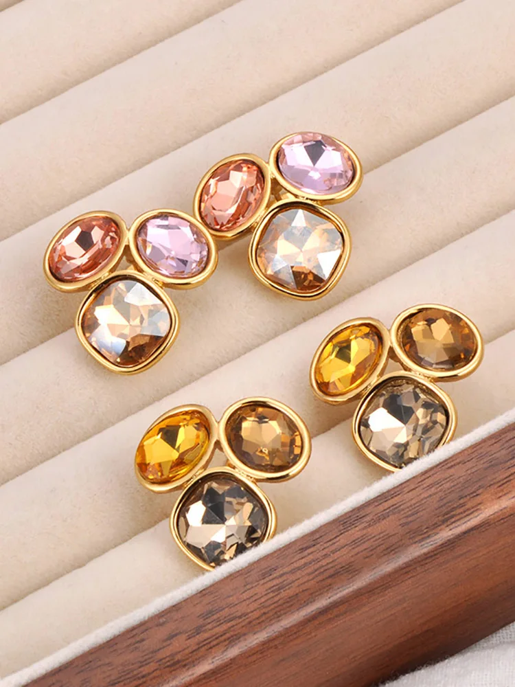 Lokaer Stainless Steel Colorful Cubic Zirconia Stone Stud Earrings 18k PVD Plated Waterproof Fashion Daily Women Jewelry E24203