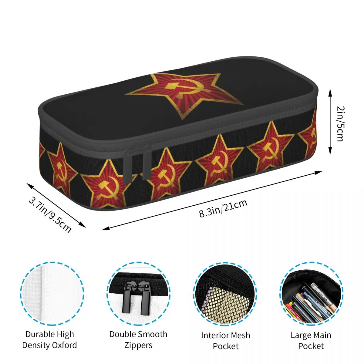 USSR Hammer And Sickle CCCP Russian Soviet Flag Pencil Case for Boy Girl School Pen Box Pencil Bag Stationery Pen Holder Bag