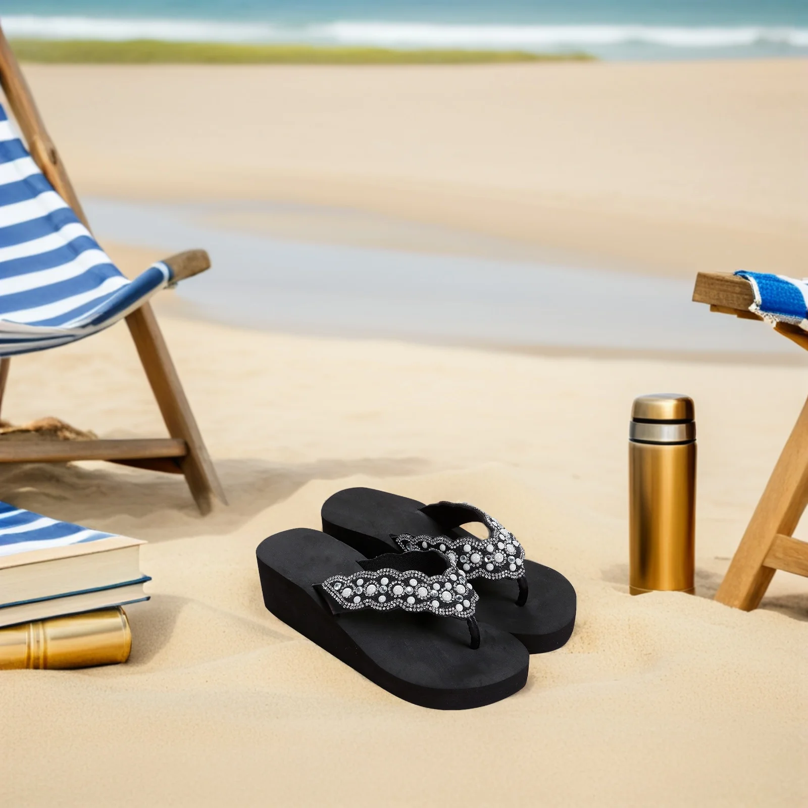 

1 пара нескользящих пляжных тапочек с жемчугом и бриллиантами, летние женские сандалии, женские тапочки на плоской подошве, уличная обувь для бассейна для женщин, белые