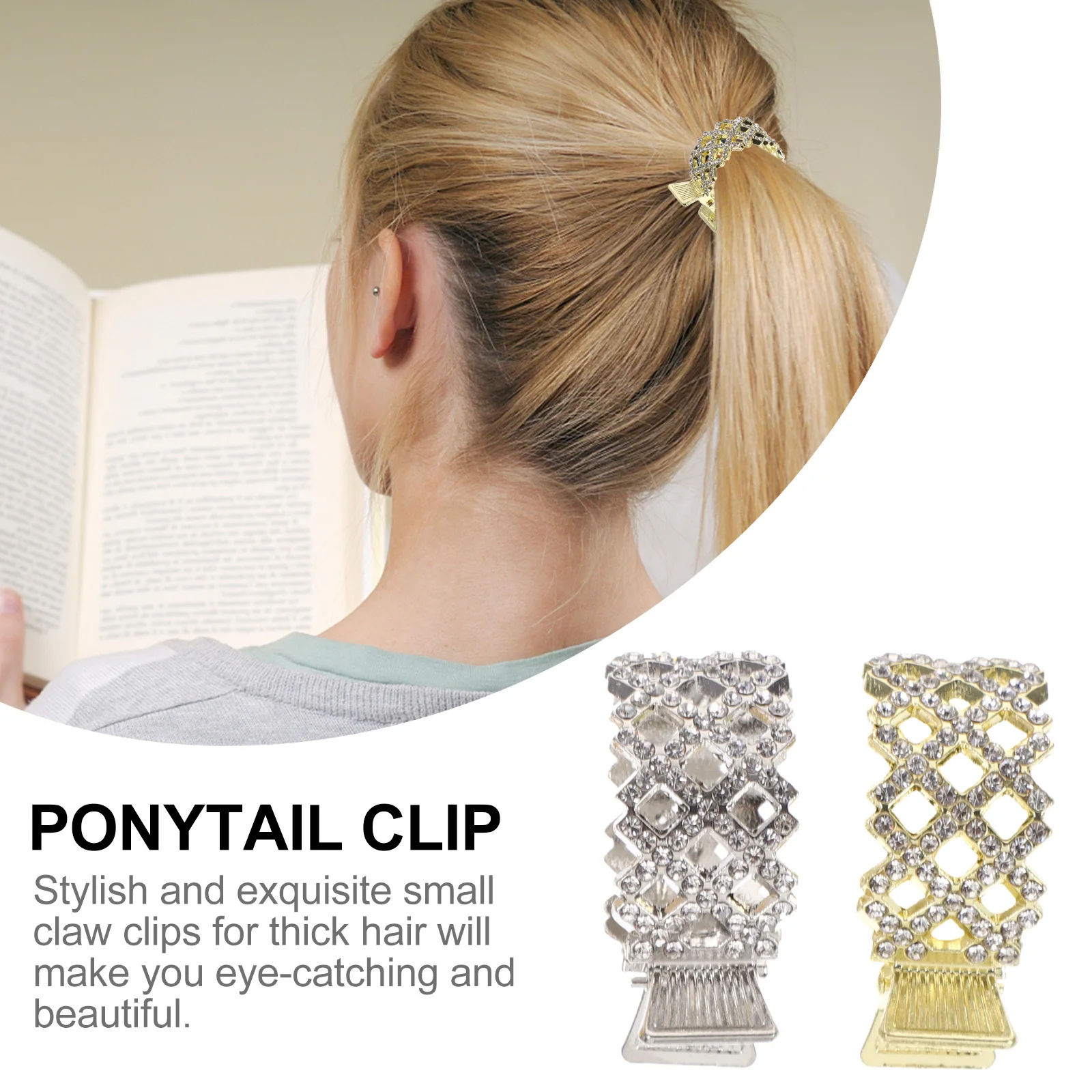

2pcs Rhinestone Clips for Women Claw Metal Small Ponytail Clip Barrette Hair Accessories for Thin Thick Hair Party Use
