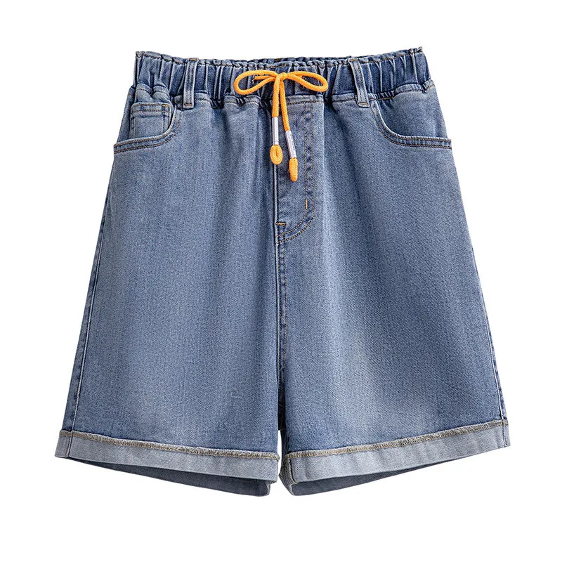 Imagem -05 - Verão 2023 Tamanho Grande Roupas Femininas Grandes 100 150kg Denim Shorts de Cintura Alta Magro Casual Versátil Solto Calças Perna Reta