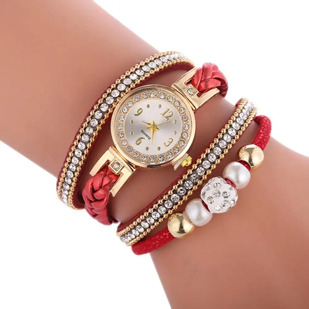 Donne strass perline quadrante rotondo bottone a pressione braccialetto multistrato orologio al quarzo signore vestito orologi regalo di lusso