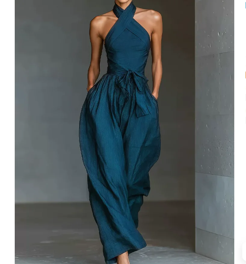 strapped cross-halter wide-leg women's one-piece pants