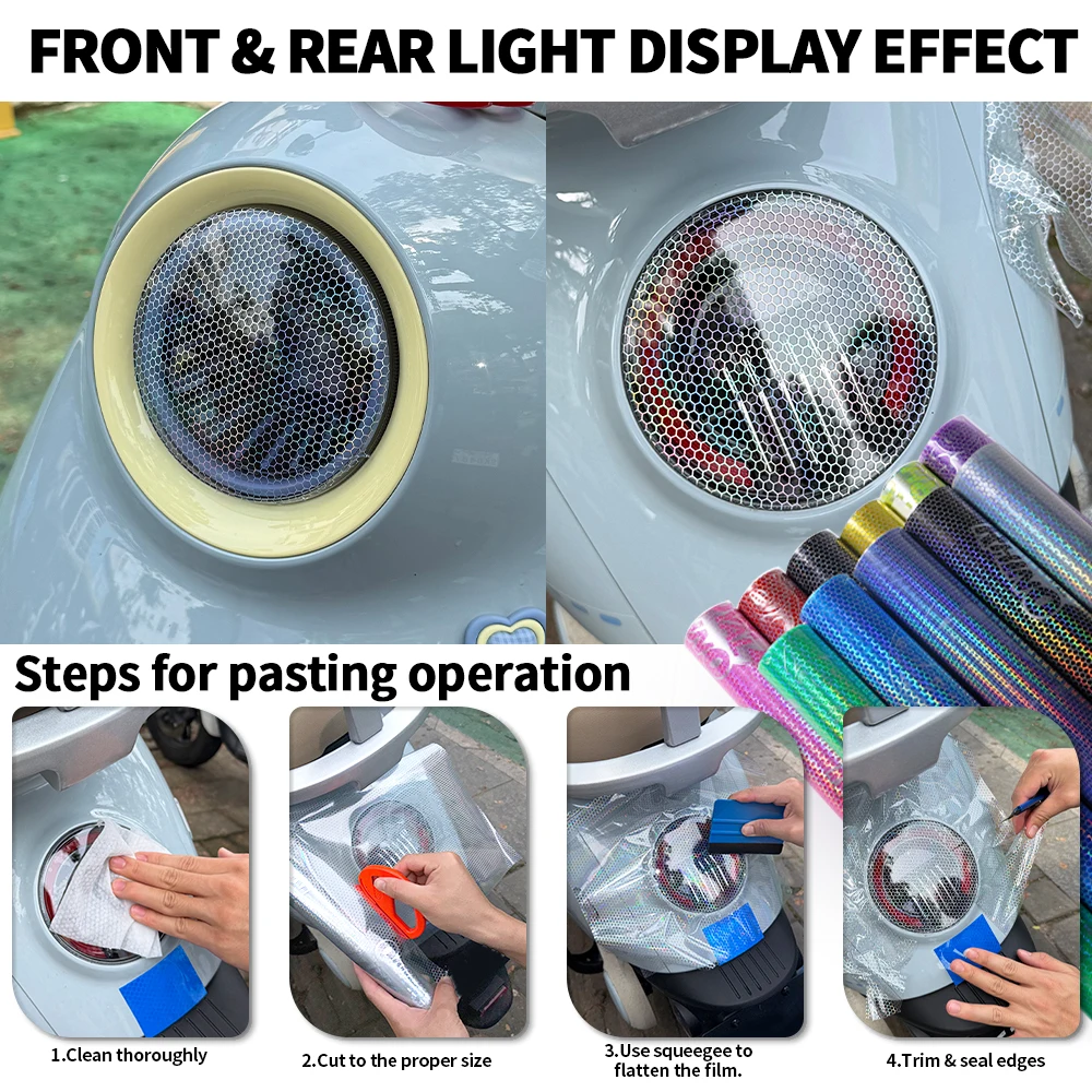 Car Motorcycle Vinyl Wrap Foil Laser Honeycomb Headlight Taillight Tint Film Modify Color Changing Stickers Car Styling