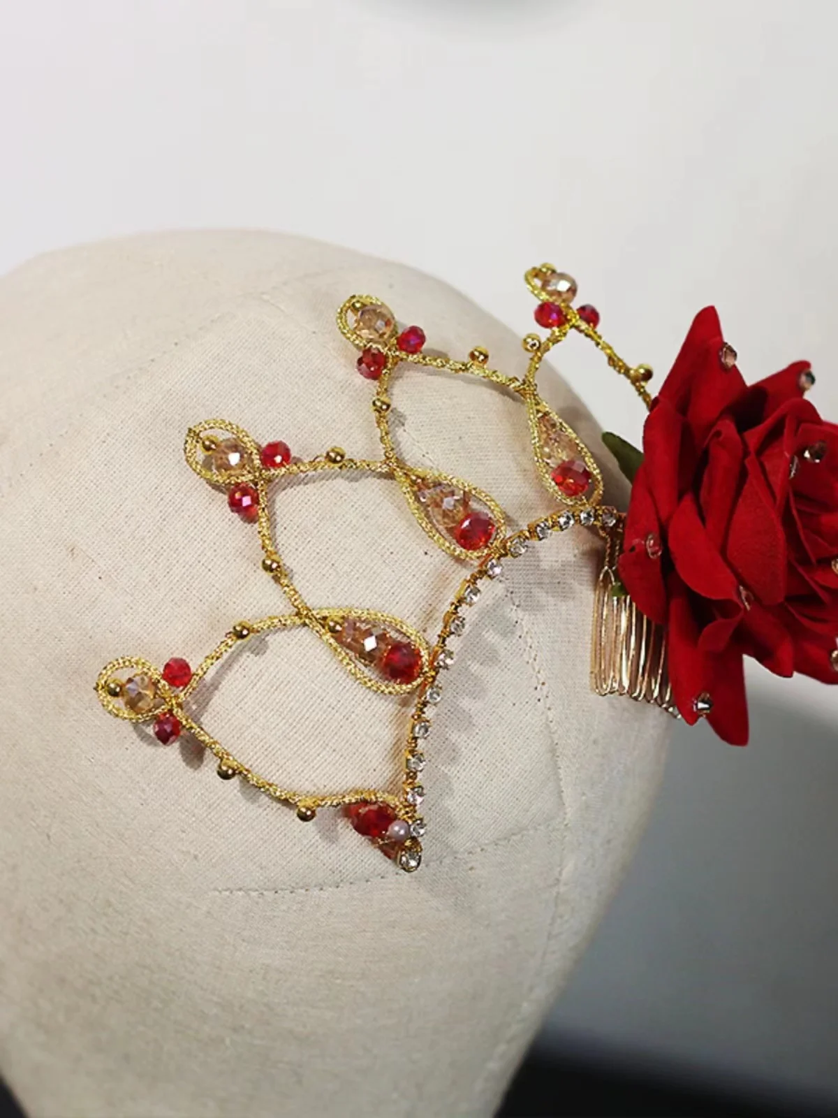 Red Rose Flower Headdress Hair Accessories Girls Ballerina Headwear Don Quixote or Paquita Headpiece