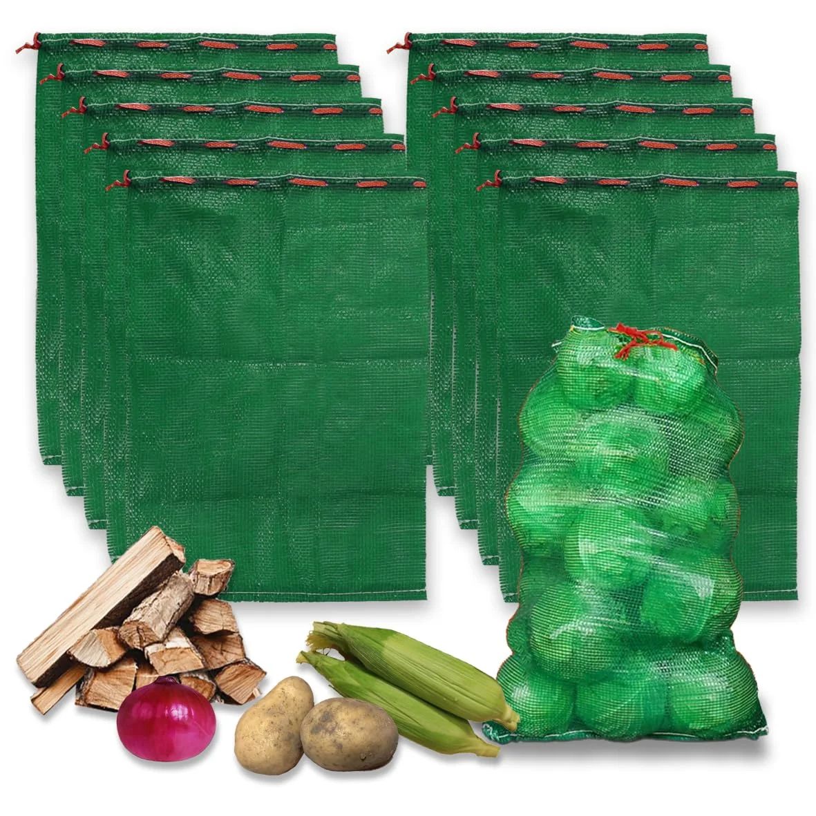 10 Stück extra große Netz-Aufbewahrungsbeutel für Obst und Gemüse, wiederverwendbare Gemüse-Aufbewahrungsbeutel, Netzbeutel, gewebte Plastiktüten, Gemüsebeutel, geeignet für Zwiebeln, Kartoffeln,