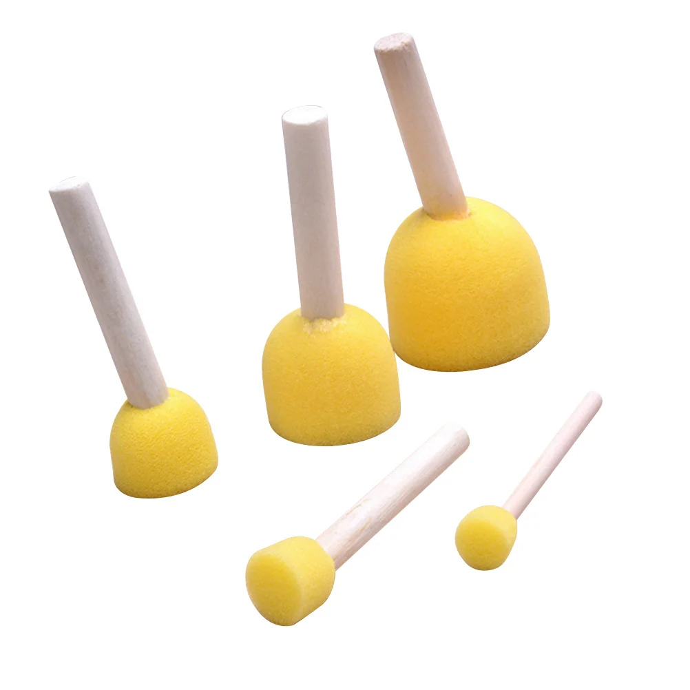 

5pcs Round Paint Brush Graffiti Tools Set Water-Absorbing Sponge Head Wooden Handle Lightweight For Diy Painting Crafts Art