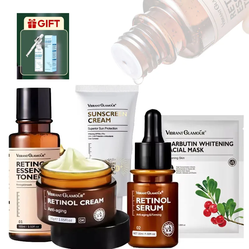 

VIBRANT GLAMOUR Retinol Toner Essence Face Cream Cheer Sunscreen Anti Aging Anti Ultraviolet Facial Skin Care 5-Piece Set