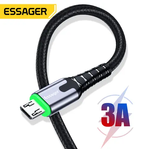 Essager LED 마이크로 USB 케이블 Xiaomi 삼성 안드로이드 3A 빠른 충전 데이터 와이어 코드 Microusb 충전기 휴대 전화 케이블 2M 3M