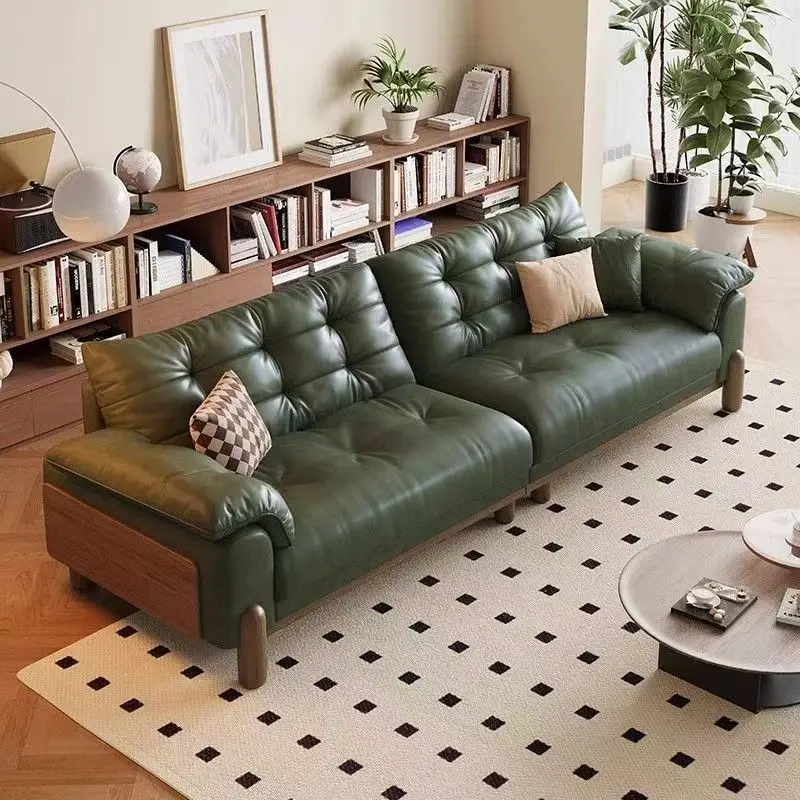 Retro cloud leather sofa, simple size apartment in the living room