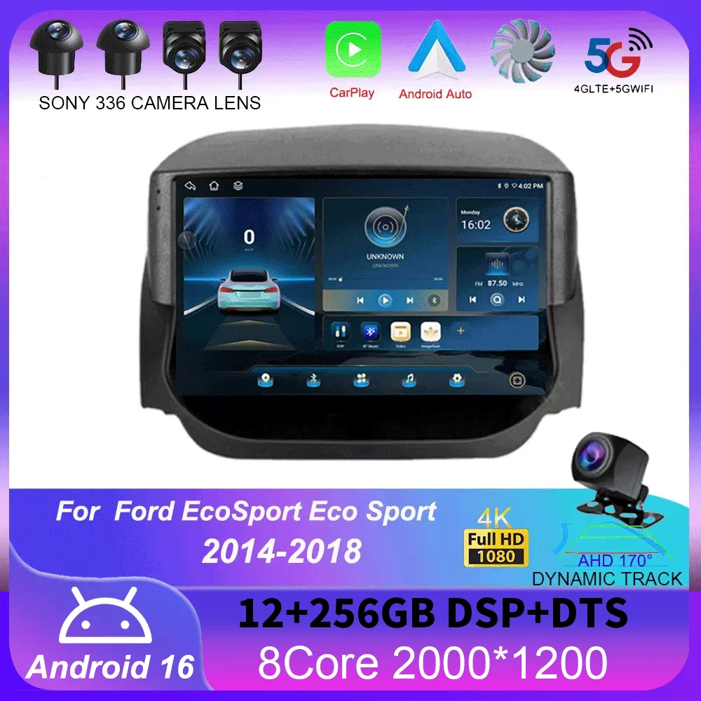 Android 16 Carplay Auto Car Radio For Ford EcoSport Eco Sport 2014 2015 2016 2017 2018 GPS Recorder Multimedia Player 4G+BT DSP