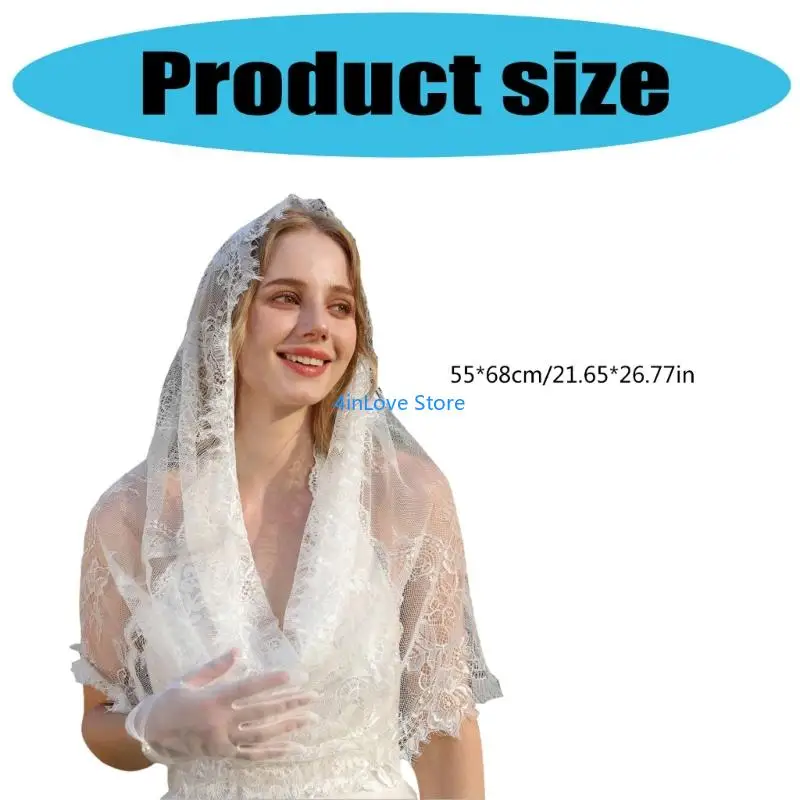 T4MD حجاب حجاب دانتيل حديث لصلاة الكنيسة حجاب رأس تول أنيق للنساء مانتيا #6