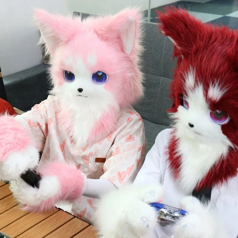 동물 모피 퍼슈트 헤드 마스크 플러시 고양이 여우 마스크 코스튬 소품 할로윈 코스프레 파티 공연 소품 어린이 선물