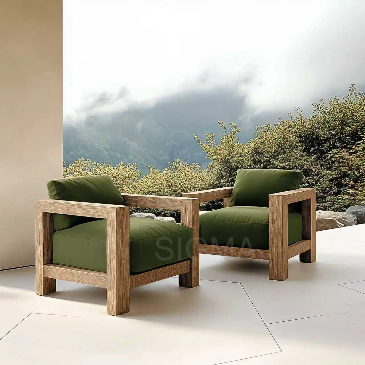 Sigma Outdoor Patio Furniture Upholstery Cushions Style Solid Teak Wood Luxury Sectional Sofa